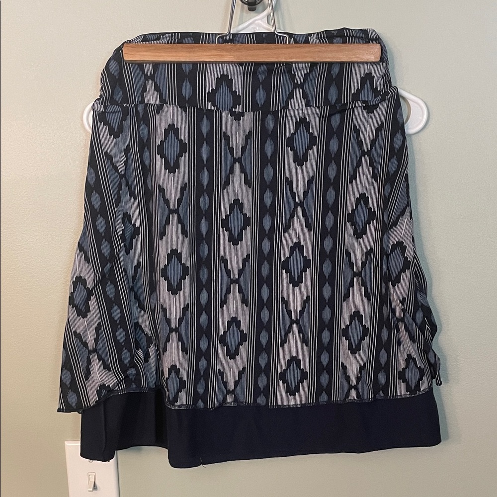 Patterned navy & Gray A-Line Skirt with Blue Accents reversible